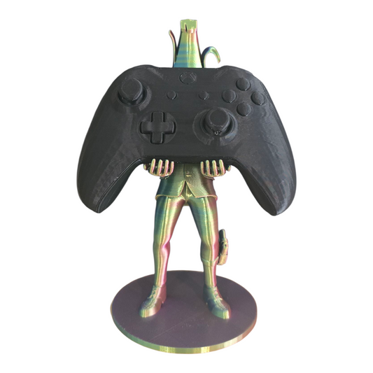 PS5 and Xbox compatible controller stand – blue, pink‑red, yellow‑gold finish