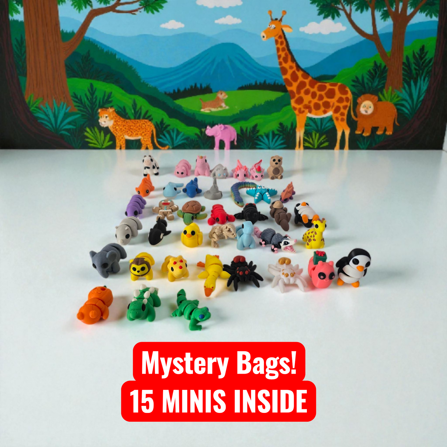 a collection of 3d printed sensory fidget animals that articulate. they have been printed in PLA plastic and are a gift for kids, gift for christmas, gift for birthdays.