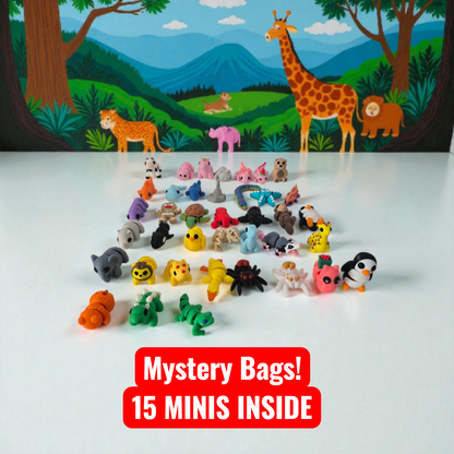 a collection of 3d printed sensory fidget animals that articulate. they have been printed in PLA plastic and are a gift for kids, gift for christmas, gift for birthdays.