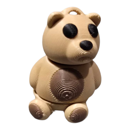 a 3d printed teddy bear flexible sensory fidget animal in brown, black and beige PLA filament
