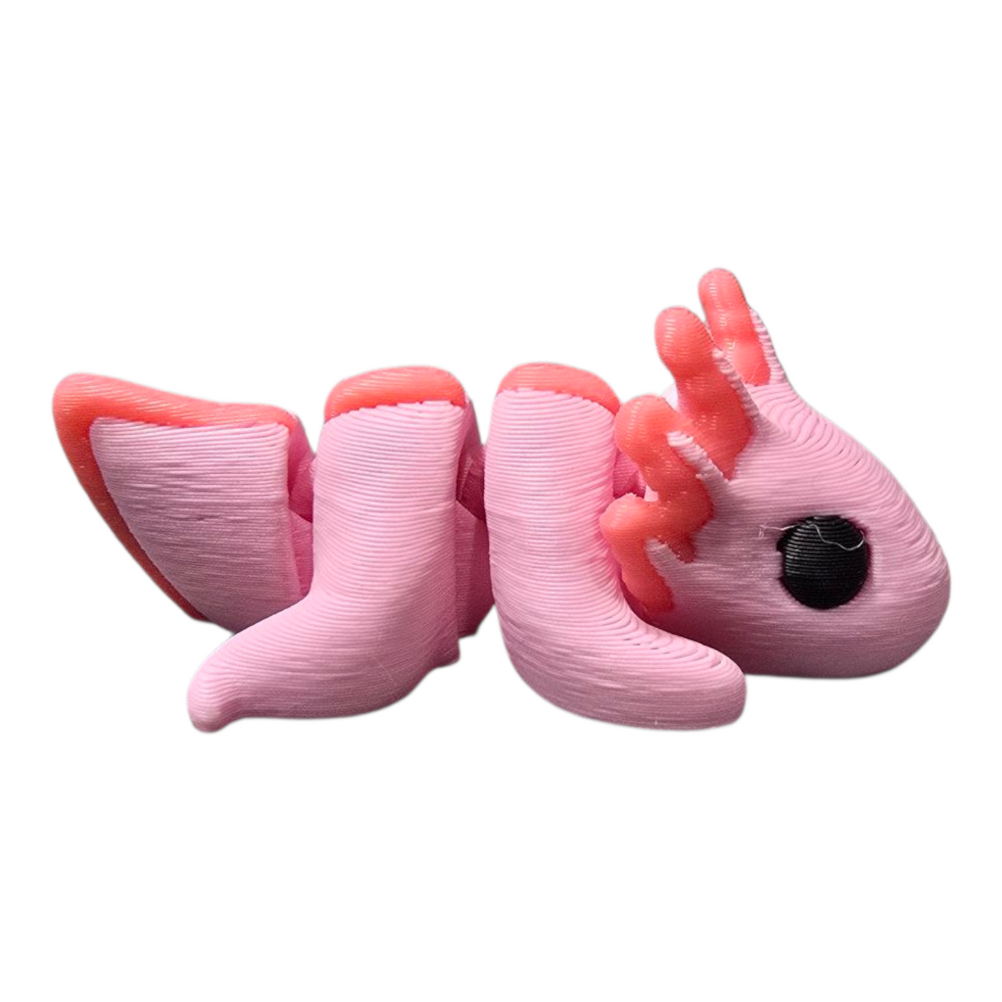 a 3d printed axolotl flexible sensory fidget animal in FDM PLA filament