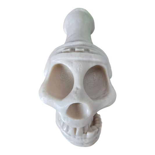 3D printed skull Aztec death whistle close‑up