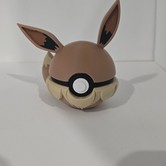 Licensed N3D 3D‑printed Eevee‑inspired creature ball with ears and fluffy collar