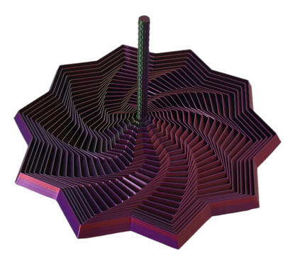 sensory fidget star in dual‑colour filament with layered ridges creating hypnotic swirl