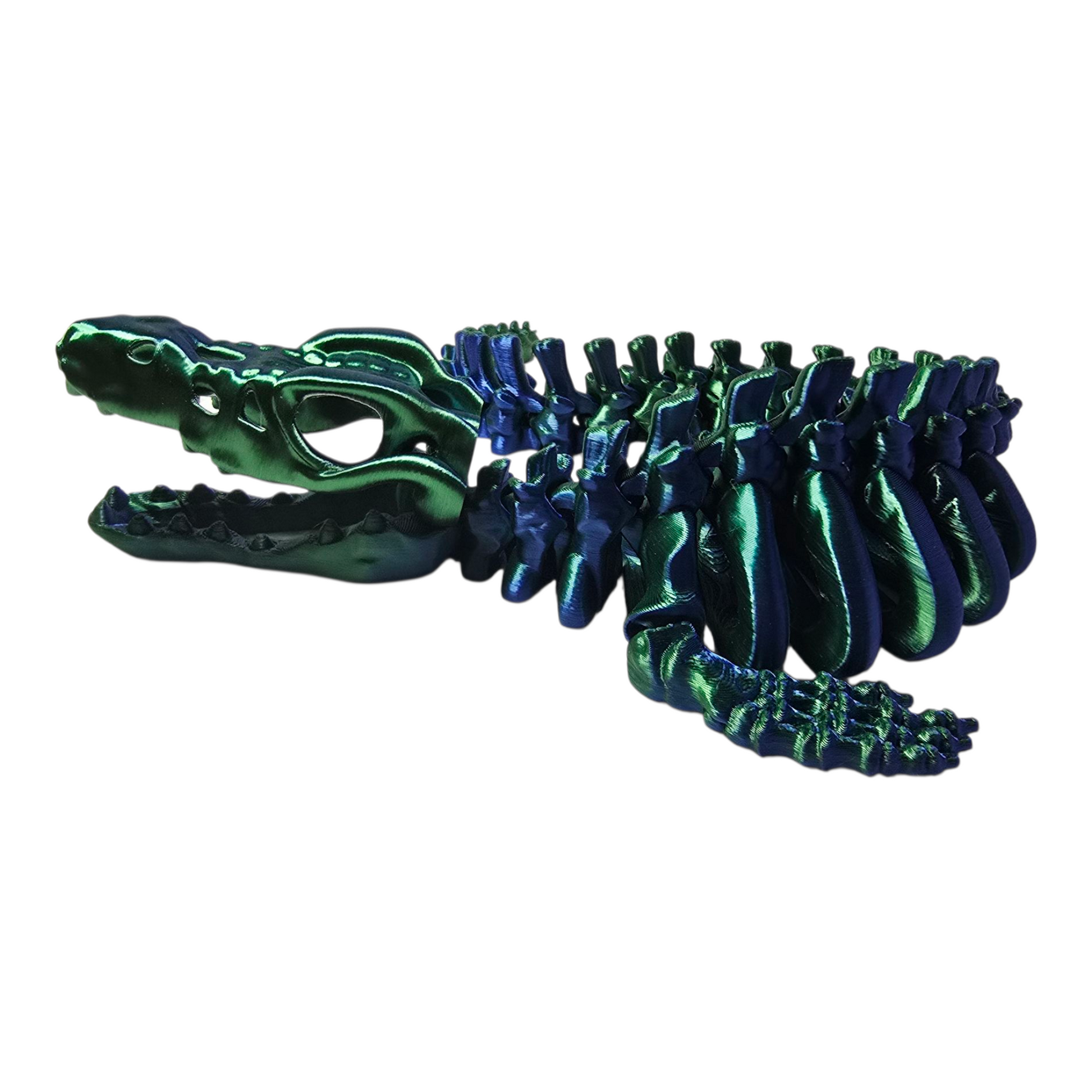 articulated mosasaurus figurine in blue‑green dual tone with open jaw on white background