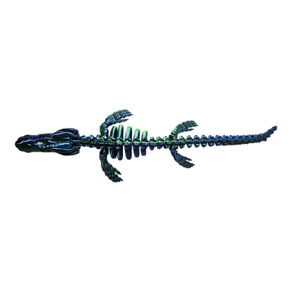 Blue and green lizard-shaped toy on a white background