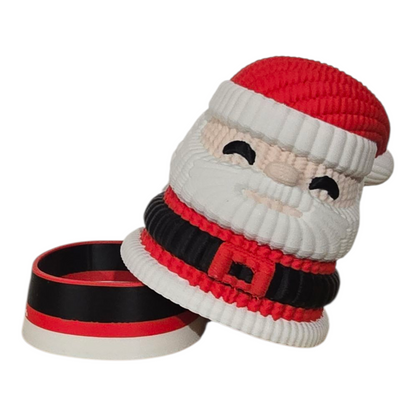 3D printed santa container open showing inner space. vibrant christmas festive colours. 3d printed gift