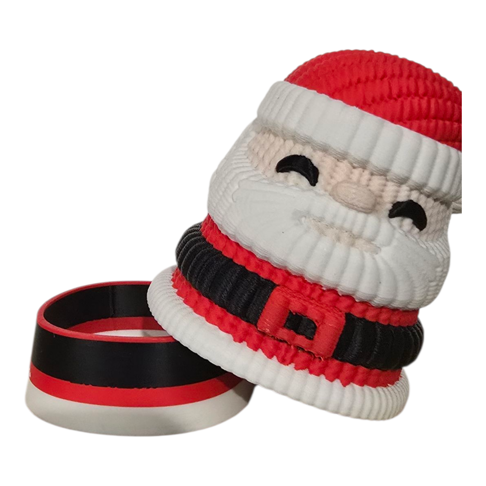 3D printed santa container resting on a ring box which slides into the bottom of the 3d printed santa gift.