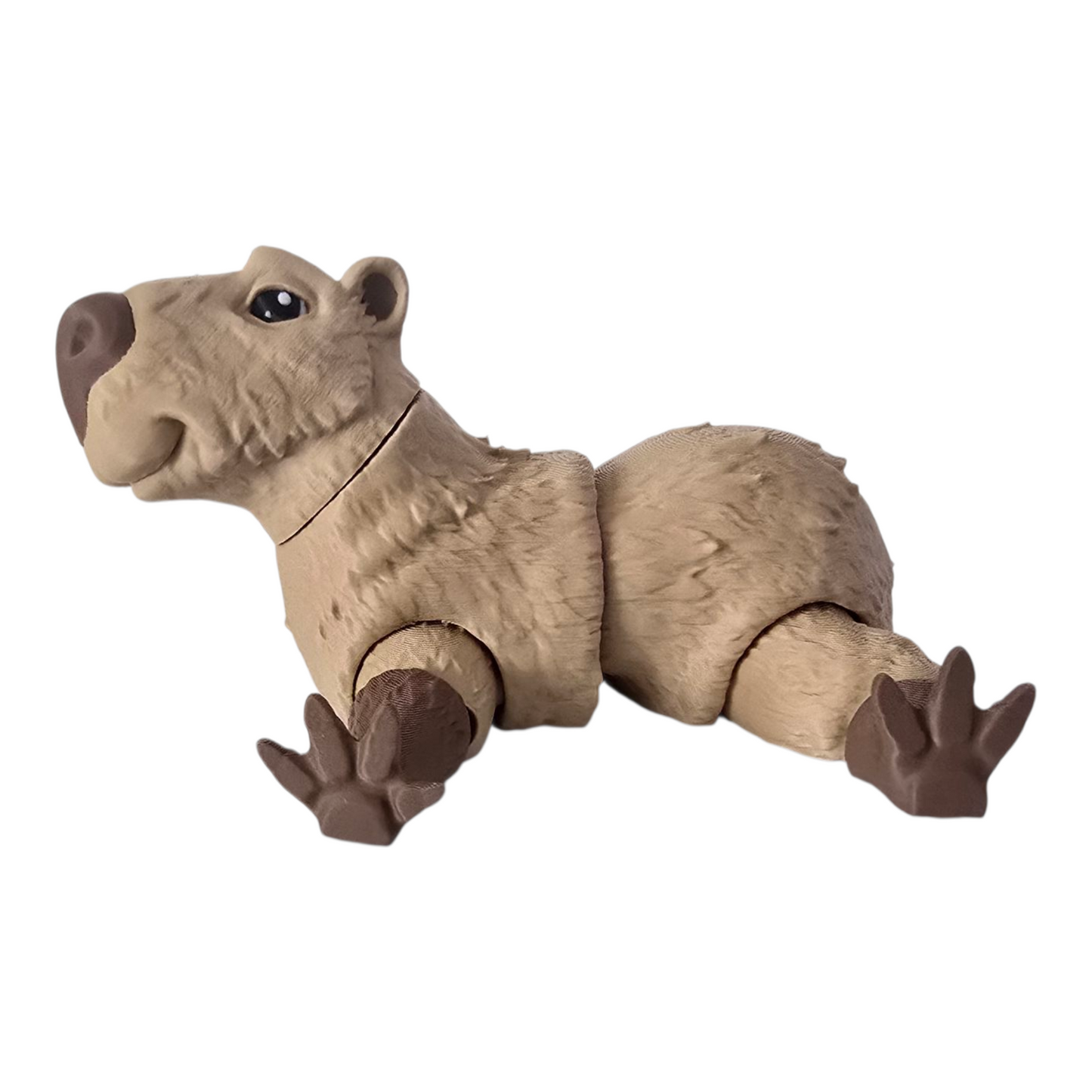 articulated capybara figurine with poseable head, arms and legs, 3D printed desk buddy on white background. printed with FDM 3d printer with PLA filament