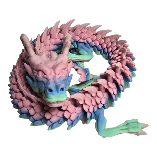 rainbow 3D printed dragon, articulated flexi dragon with moving arms, PLA FDM print