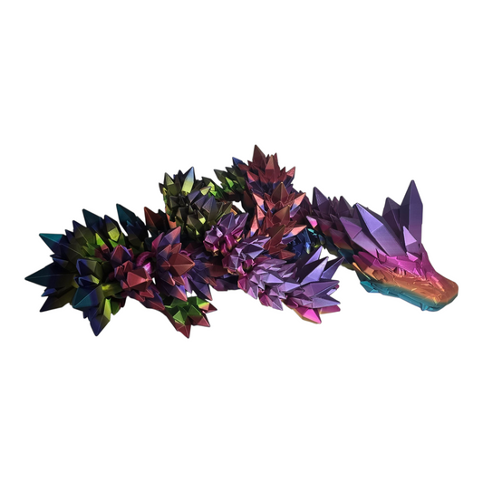 oversized 3D printed dragon rainbow crystal style, articulated display piece