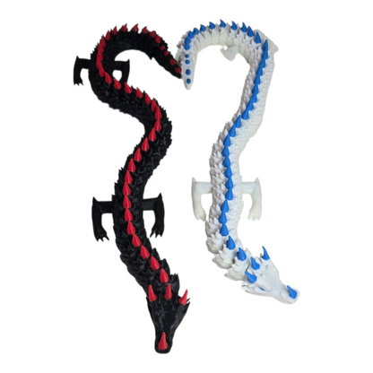 3d printed articulated dragon toy for kids and adults, fidget creature. 3d printed ice dragon. 3d printed fire dragon.