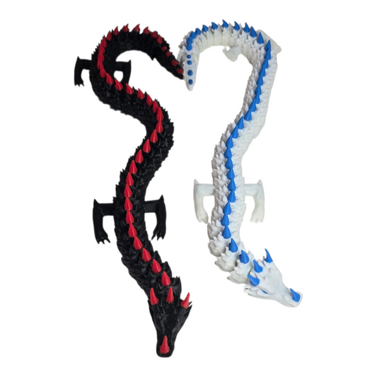 3d printed articulated dragon toy for kids and adults, fidget creature. 3d printed ice dragon. 3d printed fire dragon.